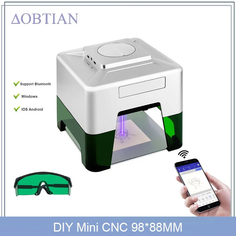 Novo cnc mini 98x88mm gravador a laser diy marca impressora cortador máquinas para trabalhar madeira plástico 3000mw bluetooth mini máquina de gravura