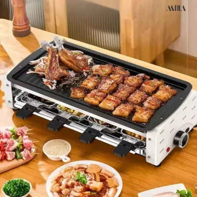 Grelha elétrica sem fumaça doméstica multifuncional grelha antiaderente grelha elétrica máquina de kebab