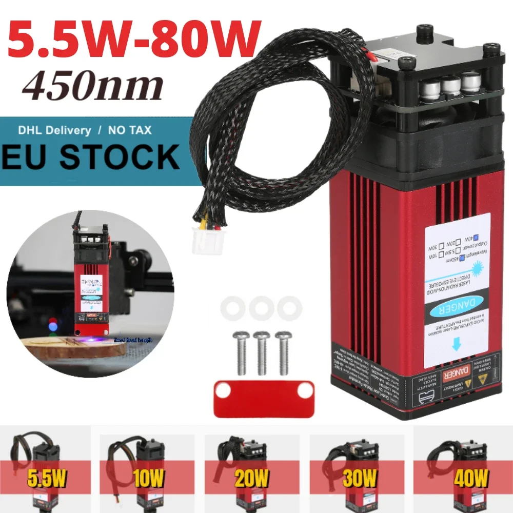 Módulo Laser para Máquina De Gravação, Base Azul, Marcação De Madeira, Ferramenta De Corte, Cabeça, CNC, 10 W, 20 W, 30W, 40W, 450nm