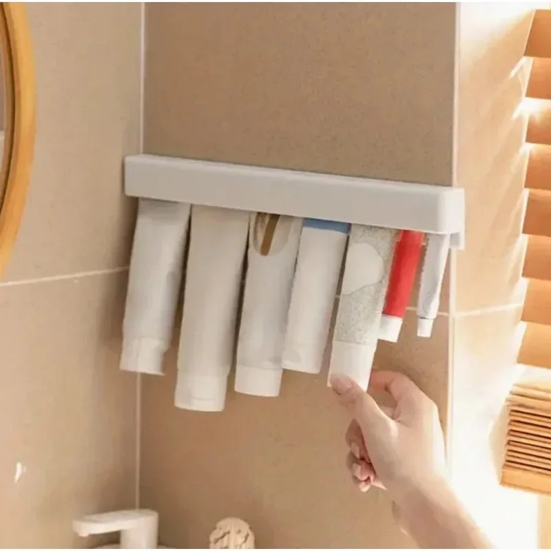 Wall Mount Bathroom LongToothpaste Holder Multifunctional Space-Saving Toothpaste Holder No Drilling Required Storage Rack - Image 2