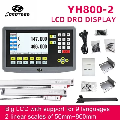YH800-2 2 Axis LCD DRO Digital Readout Display 19 Language AC90-260V And 2 Pieces 0-800mm Linear Scale Encoder Grating Ruler