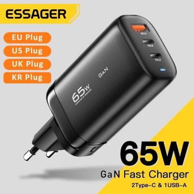 Essager 65w gan usb tipo c carregador para portátil pps 45w 25 carga rápida para samsung xiaomi realme móvel iphone15 14 13 pro telefone
