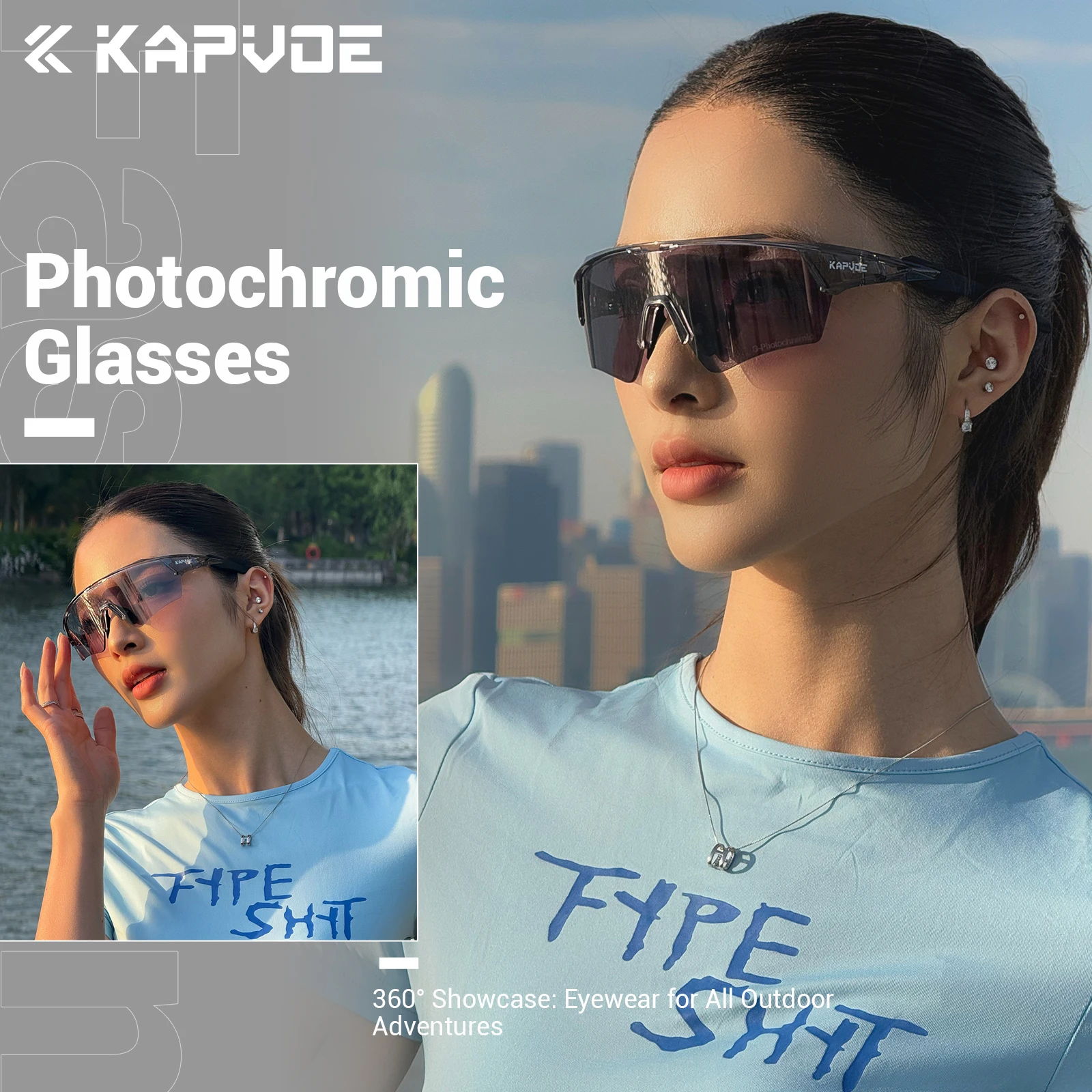 Kapvoe New Photochromic Cycling Sunglasses Men Women MTB Glasses UV400 Bicycle Eyewear Outdoor Sports Running Road Bike Goggles - Image 2