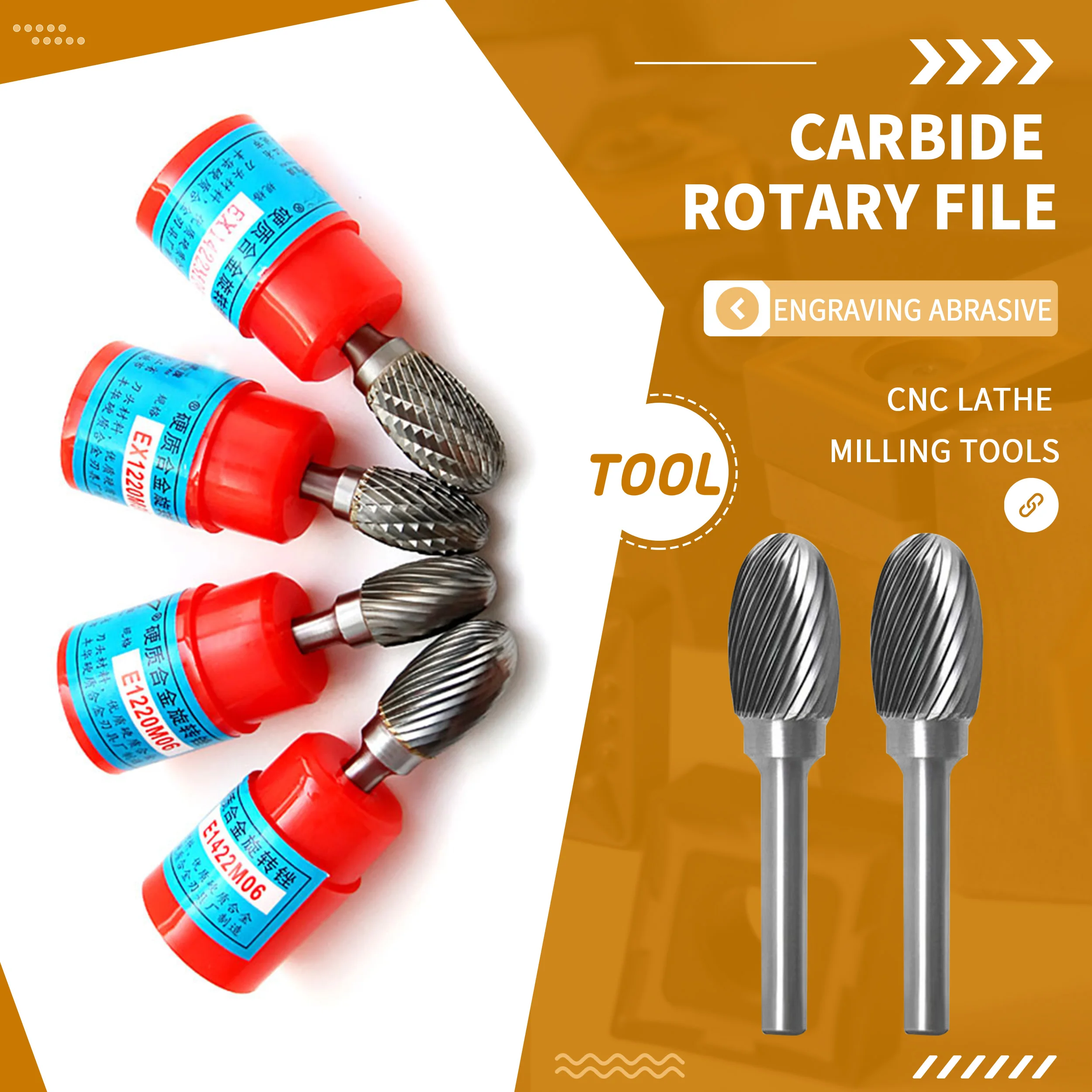 Tungsten Steel Carbide Rotary File Double Cross Teeth Oval Milling Cutter EX E0610 0813 1425M06 CNC Metal Cutter 6mm Rotary File