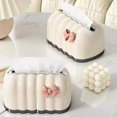 Spring Design Tissue Holder Elegant Pink Bow Decorative Tissue Box Auto Lift Large Capacity Home