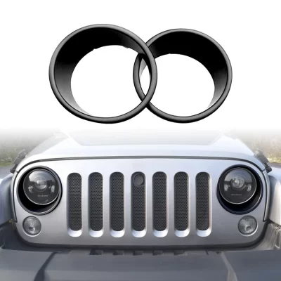 Moldura preta fosca da tampa do farol dianteiro de 2 unidades para Jeep Wrangler JK 2007-2018