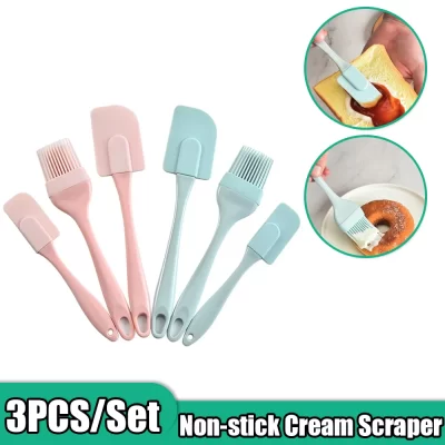 3 pçs antiaderente silicone creme raspador pão bolo manteiga espátula misturador escova de óleo com alça pp bolo espátula cozinha ferramenta de cozimento