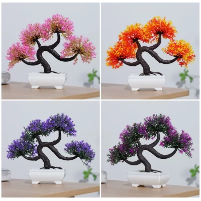 Plantas artificiais bonsai pequena árvore simulação pote plantas mesa vaso ornamentos para hotel jardim decoração de casa flor falsa
