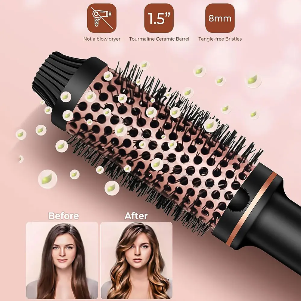 Escova térmica 1.5 Polegada escova de ondulação aquecida cerâmica curling ferro volumizing escova aquecimento escova redonda viagem modelador de cabelo pente - Image 5