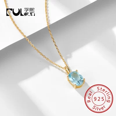 Collier 925 prata esterlina jóias topázio azul cristal cura pedra oval corte pingente colares