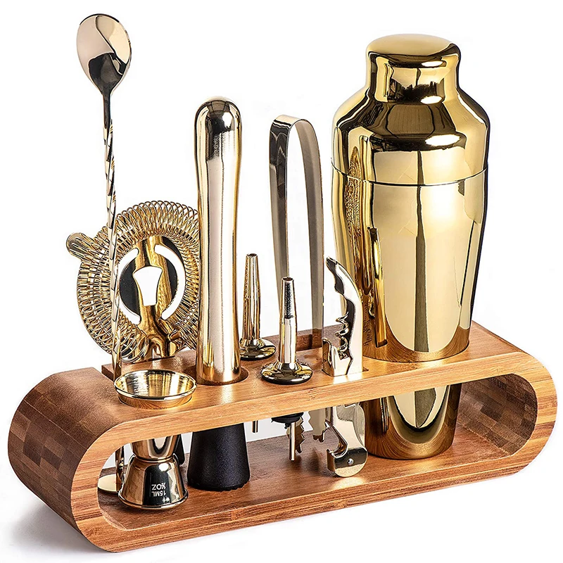 Cocktail Mixology Bartender Kit com elegante Bamboo Stand, Bar Tool Set, 10 pcs