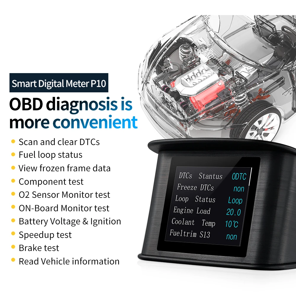 HUD P10 OBD2 Digital Car Head Up Display Speedometer Tachometer Battery Voltage Oil Pressure Coolant Temp Smart Car HUD Gauge - Image 2