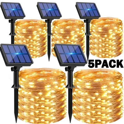 5 pacotes de luz de fadas led solar ao ar livre luzes de natal 8 modos fio cobre luzes de fadas à prova dwaterproof água jardim festa árvore pátio decoração