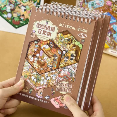 Livro de adesivos de cena em miniatura 3d, 40 unidades/saco micro decalques de paisagem para casa de bonecas diy diário scrapbooking presentes criativos