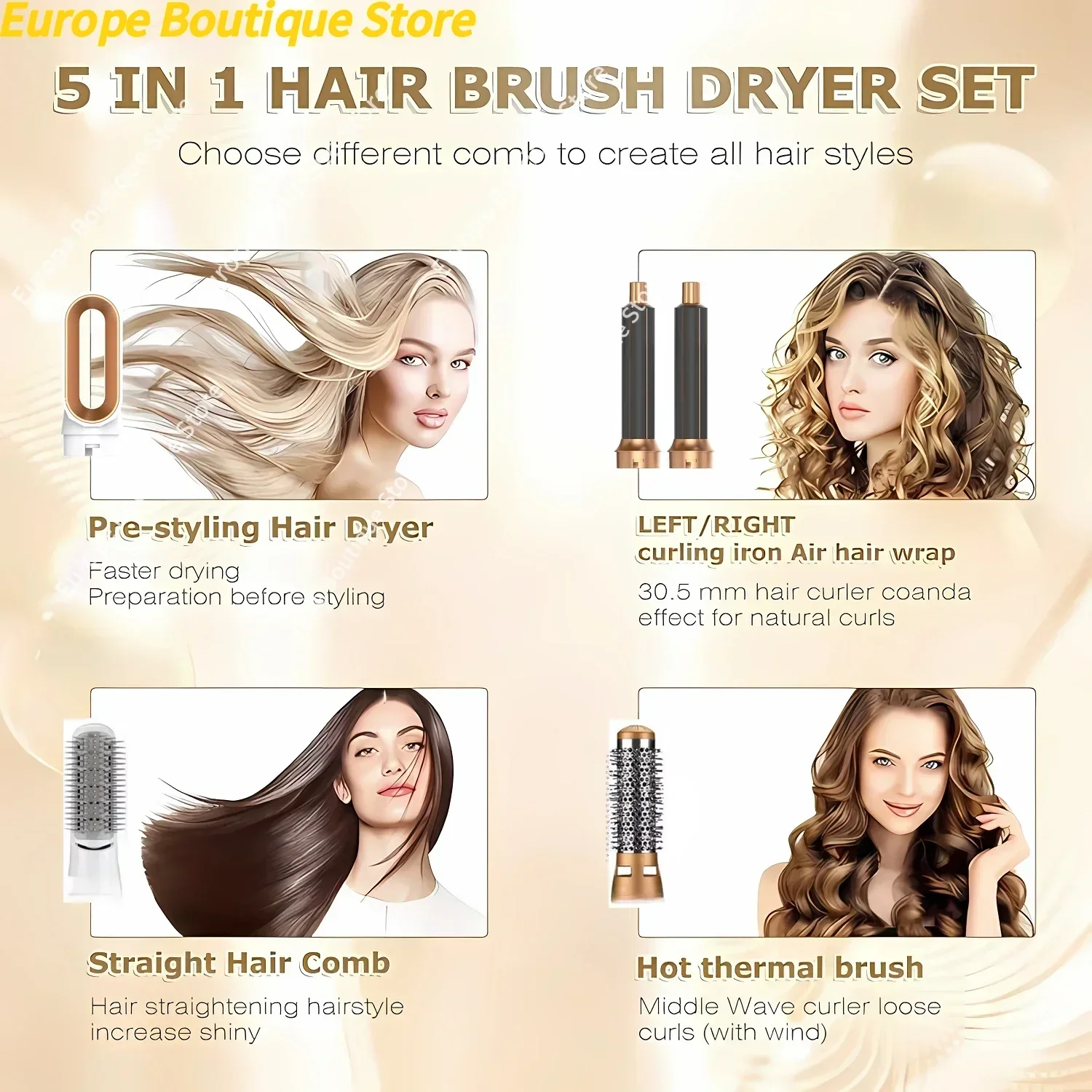 Profissional 5 em 1 secador de cabelo ar quente pente modelador para dyson airwrap secador de cabelo ferramenta estilo alisador cabelo ferramenta cabeleireiro - Image 2