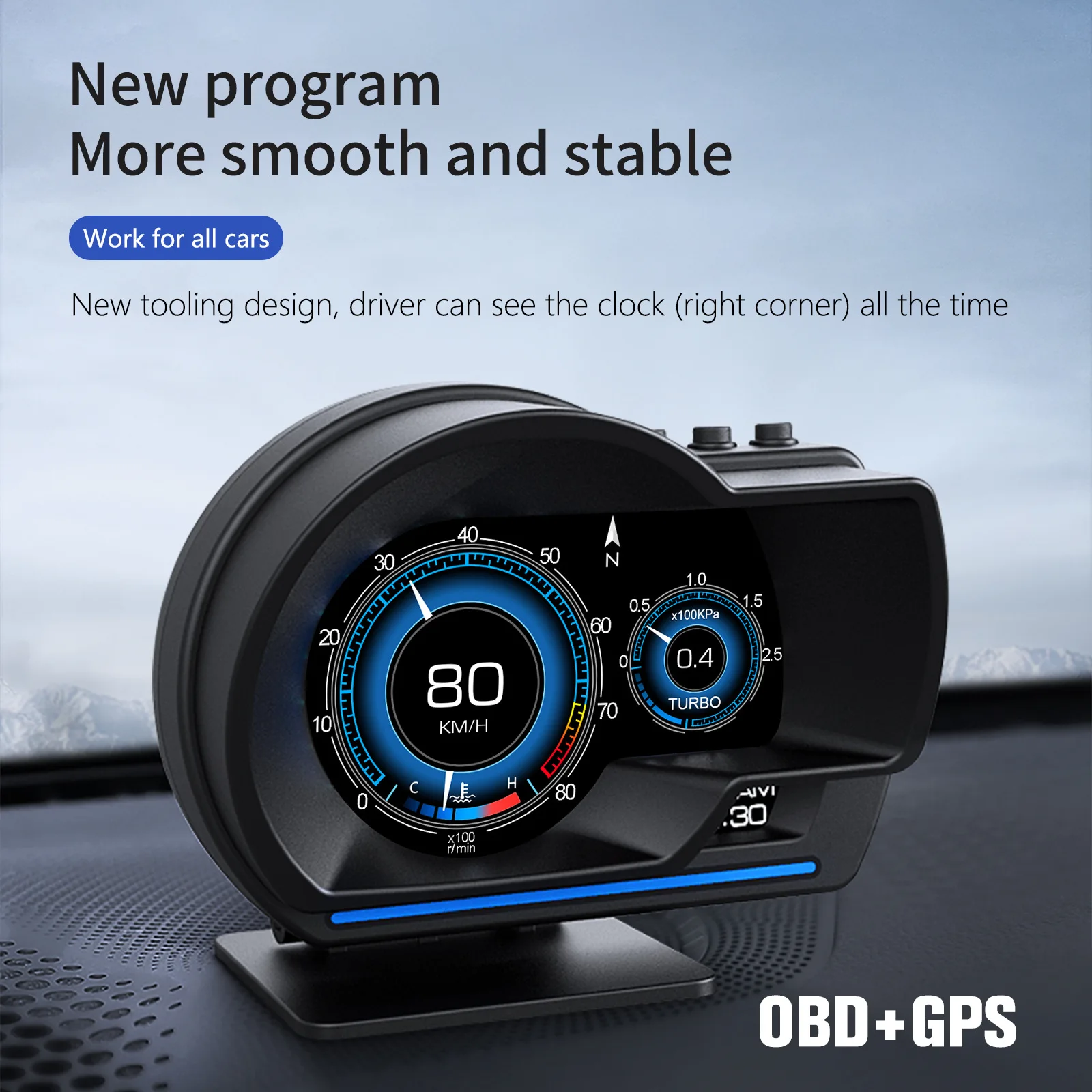 Automotive OBD+GPS Multifunctional LCD Instrument Modification Head Up Display Detector Water Temperature Turbine Fault Code