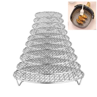 Rack redondo para fritadeira a ar, empilhável, grade de aço inoxidável, rede para churrasco com suporte para resfriamento de pés, rack de cozimento a vapor para cozinha doméstica