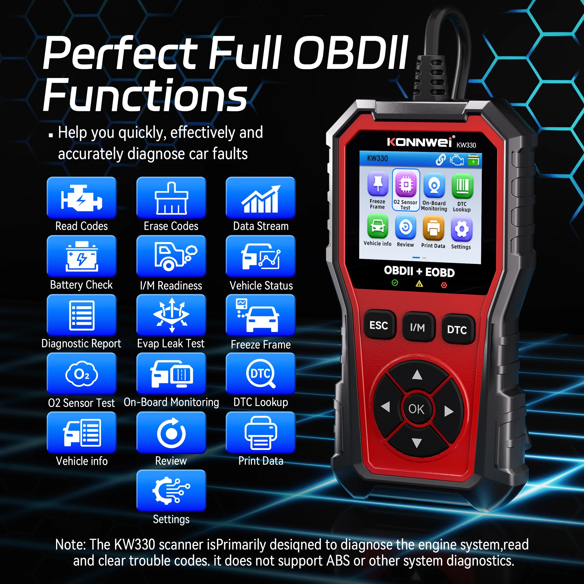 2025 konwei kw330 carro obd2 scanner de falhas motor bateria teste código de falhas claro dados em tempo real profissional ferramenta de inspeção obd - Image 3