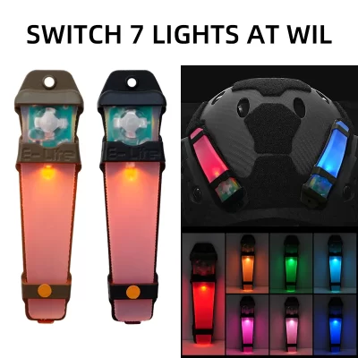 Booiu luz tática para capacete, luz piscante de segurança de sete cores, luz de sinal de sobrevivência, à prova d'água, caça, caminhadas ao ar livre