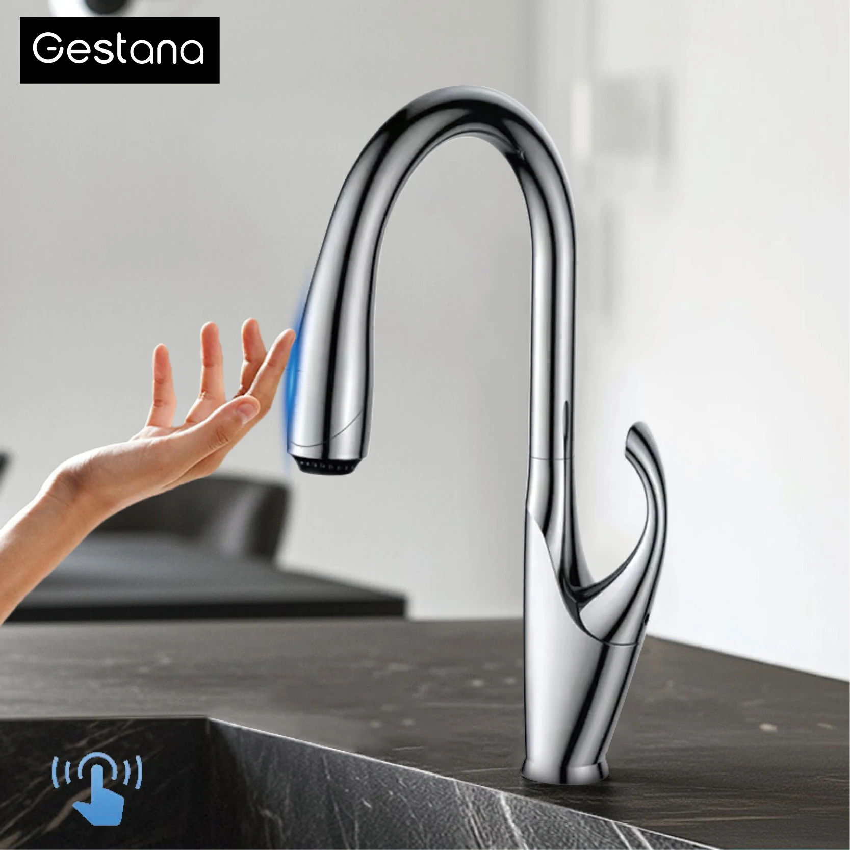 Torneira de cozinha luxuosa com interruptor de toque de latão preto, alça única, núcleo de válvula de cerâmica, água quente e fria, tipo removível, torneira de pia de 3 funções