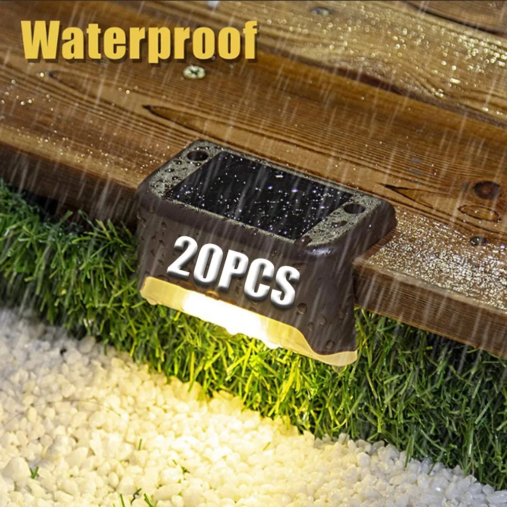 4-20 pçs branco quente led solar passo luzes ao ar livre jardim caminho luzes da escada à prova dwaterproof água varanda pátio cerca iluminação decoração