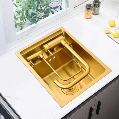 304 aço inoxidável ouro nano artesanal cozinha barra contador pia capa escondida única pia de cozinha tamanho pequeno pias de cozinha