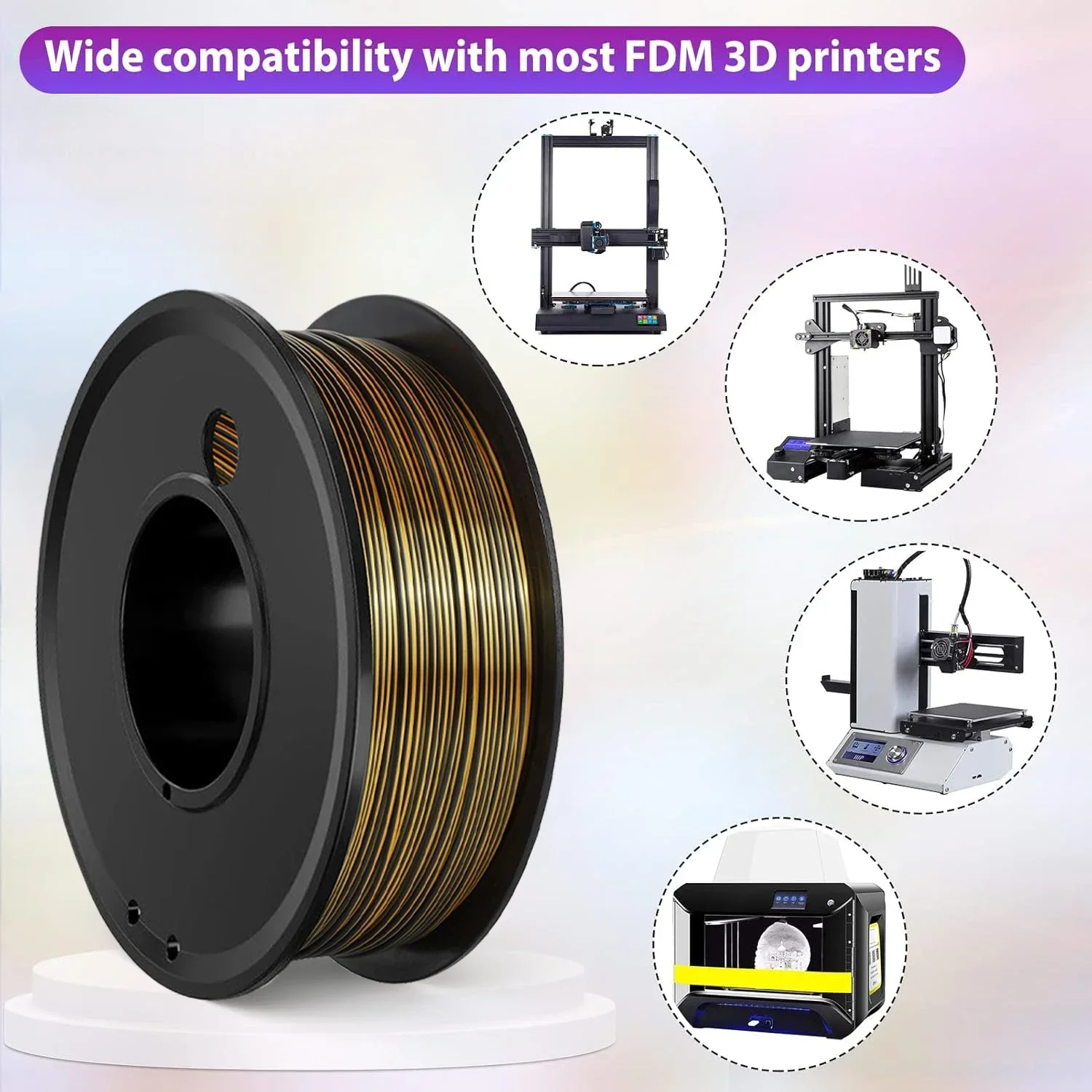 1kg Dual Colour 3D Printing Filament silk PLA BLACK GOLD 1.75MM PLA gold black Silk 2 Colours FOR 3D Printing Material 250g 500g - Image 4