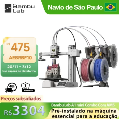 Bambu Lab A1 mini Combo with AMS Lite 4 Colors Prints Quiet 45dB Eco-Friendly Rapid Heatbed Heating for Desktop Environments