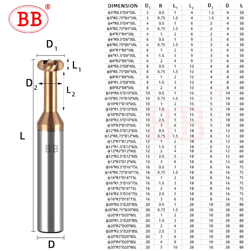 Bb raio canto t slot fresa cnc cortador de carboneto arco côncavo usinagem aço alumínio ferramenta 6mm r0.5 r1 r1.5 - Image 5