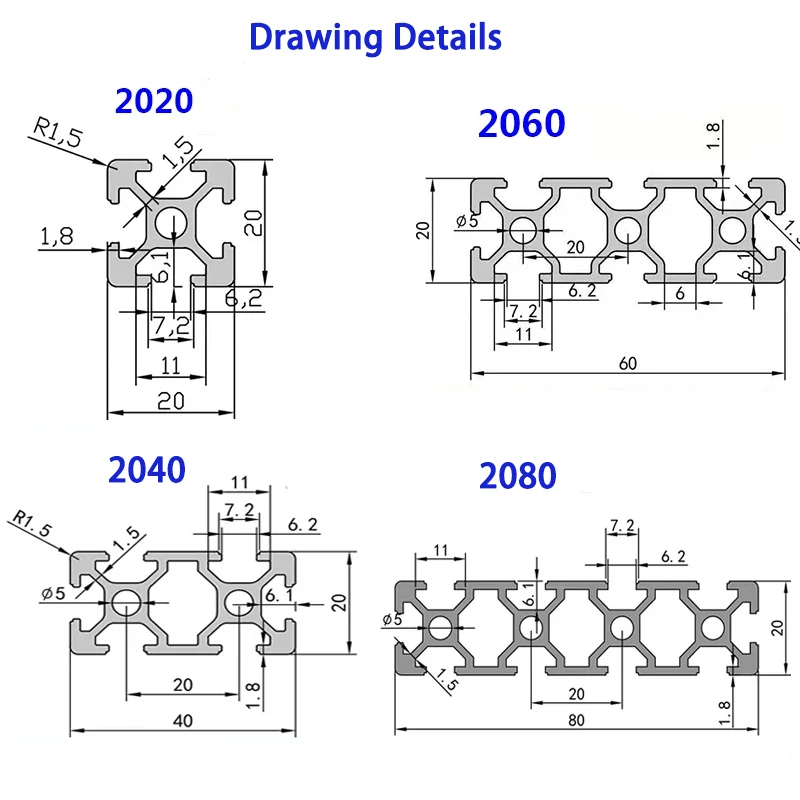 2020 2040 2060 2080 20100 3030 3030N1 3060 4040 Aluminum Profile T-slot EU Standard Linear Rail Extrusion CNC 3D Printer Parts - Image 2