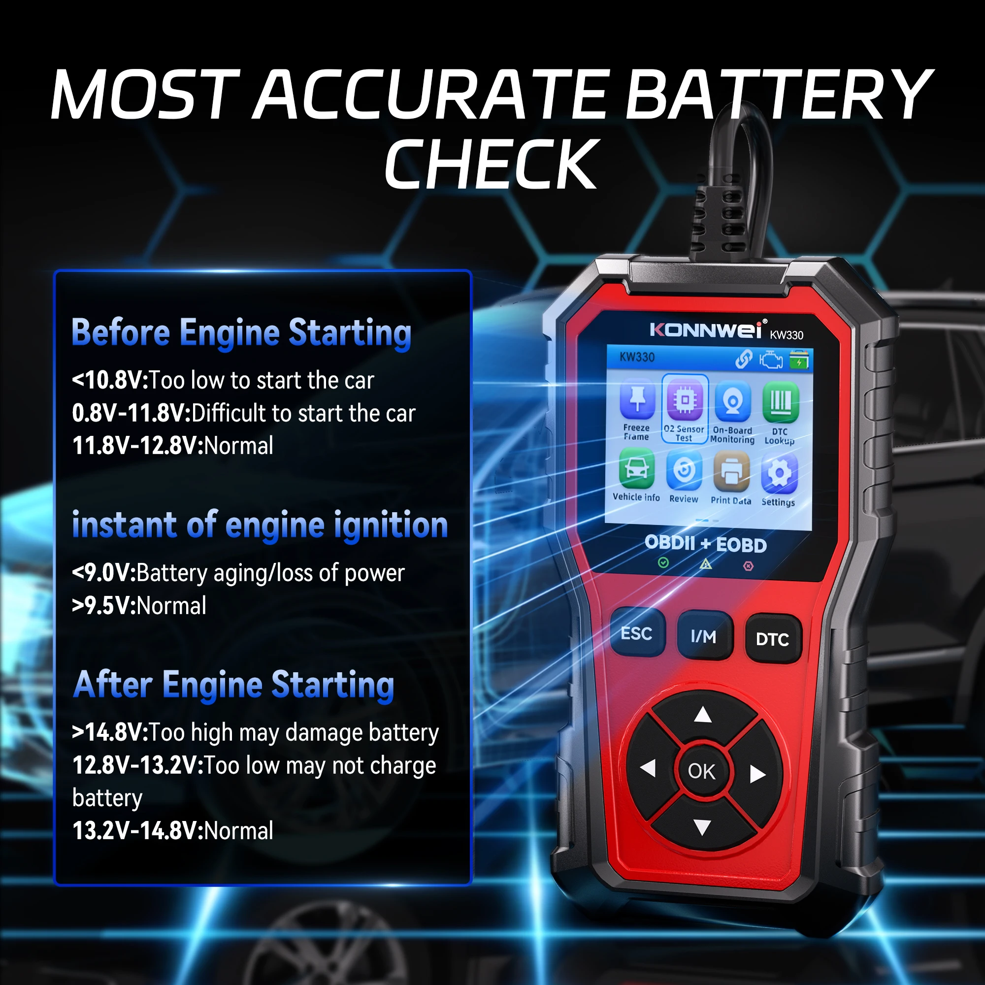 2025 konwei kw330 carro obd2 scanner de falhas motor bateria teste código de falhas claro dados em tempo real profissional ferramenta de inspeção obd - Image 2