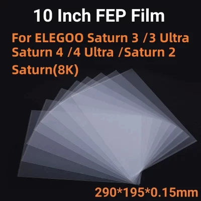 5 Pcs Fep Film 10 Inch 290*195mm for ELEGOO Saturn 4/ 3 Series Saturn 2 0.15mm UV Resin 3D Printers Release Films FEP Sheet LCD