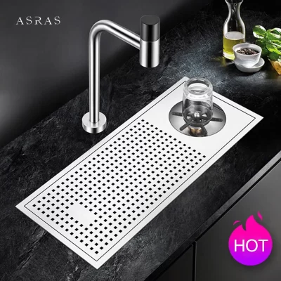 ASRAS-304 Aço inoxidável Handmade escovado Kitchen Sink, Cup Washer, Bar Counter, leite, chá, café, loja, espessura de 4mm, escovado
