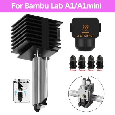 Para bambu lab a1/a1 mini hotend kit cabeça de impressão de velocidade rápida montagem termistor aquecedor 0.2/0.4/0.6/0.8mm bocal de aço endurecido