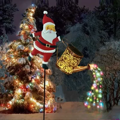 Novo papai noel lanterna solar luminosa garrafa de água oco pátio ao ar livre decoração metal artesanato