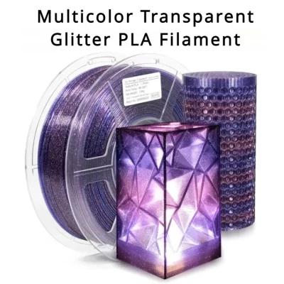 3D Printer Filament, Multicolor Transparent Transition Glitter Filament, Gradient Purple Blue Multicolor PLA Filament,1KG/2.2lb