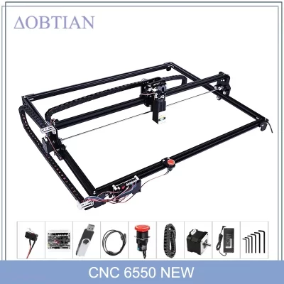 Nova máquina de gravação cnc 6550 preta de 2 eixos, área de trabalho 65*50cm 20w, gravador a laser com parada de emergência para corte de madeira mdf