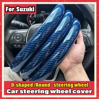 2/3PCS Laser Carbon Fiber Silicone Car Steering Wheel Cover 1K Micro Fiber Leather PVC Wheel Booster Cover Non-Slip Universal