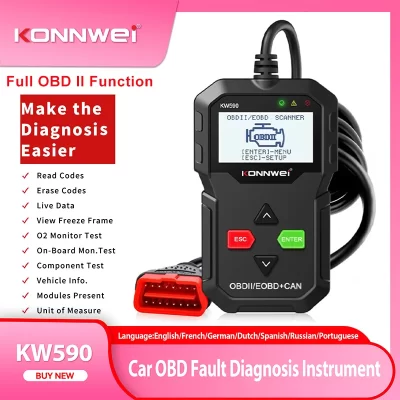 2025 novo konnwei kw590 obd2 scanner leitor de código de carro obdii ferramenta de diagnóstico claro código de falhas suporte multi-marcas carros & idiomas
