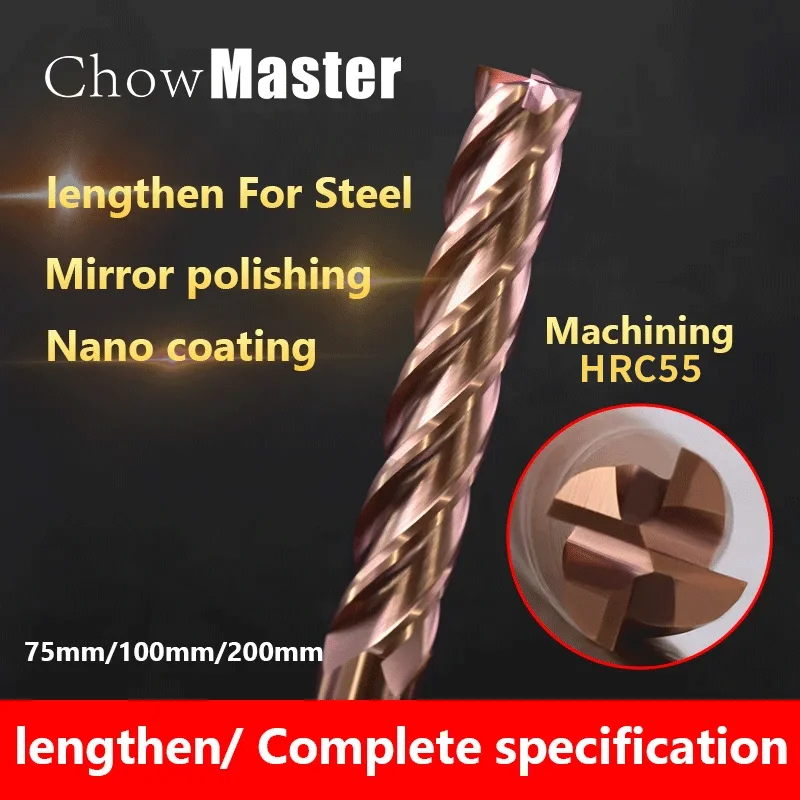 HRC 55 Tungsten Steel Milling Cutter, Four-Blade Coating End Milling Cutter, Flat-Bottom Milling Cutter CNC CNC Tool