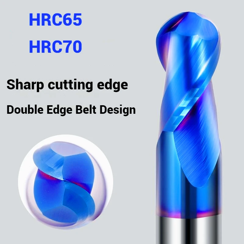 HRC65 HRC70 High Hardness Ball Nose End Mill Tungsten Carbide Cutter CNC Router Bit Milling Tool R0.5 6mm 8mm 10mm 12mm Metal