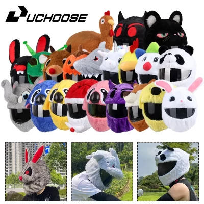 Motocicleta Capacete Proteção Chapelaria Capa, Cartoon Fluffy Plush Set, Full-Face Caso protetor, Moto Segurança, na moda