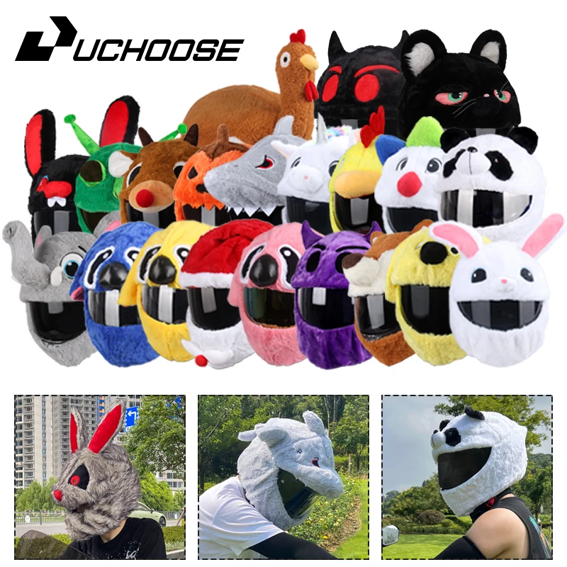 Motocicleta Capacete Proteção Chapelaria Capa, Cartoon Fluffy Plush Set, Full-Face Caso protetor, Moto Segurança, na moda