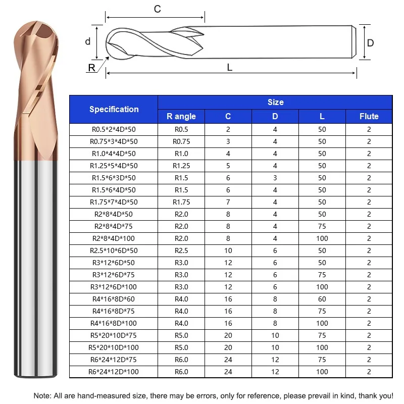 YIFINO HRC55 2-Flute Milling Cutter Tungsten Steel Carbide Ball Nose End Mill For CNC Mechanical Metals Machining Endmills Tools - Image 2