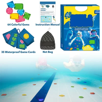 Skillmatics Pool Toys 64 Colorful Gems Diving Toys Kids Learning Games Swimming Pool Dive Toy Summer Pool Underwater Diving Game