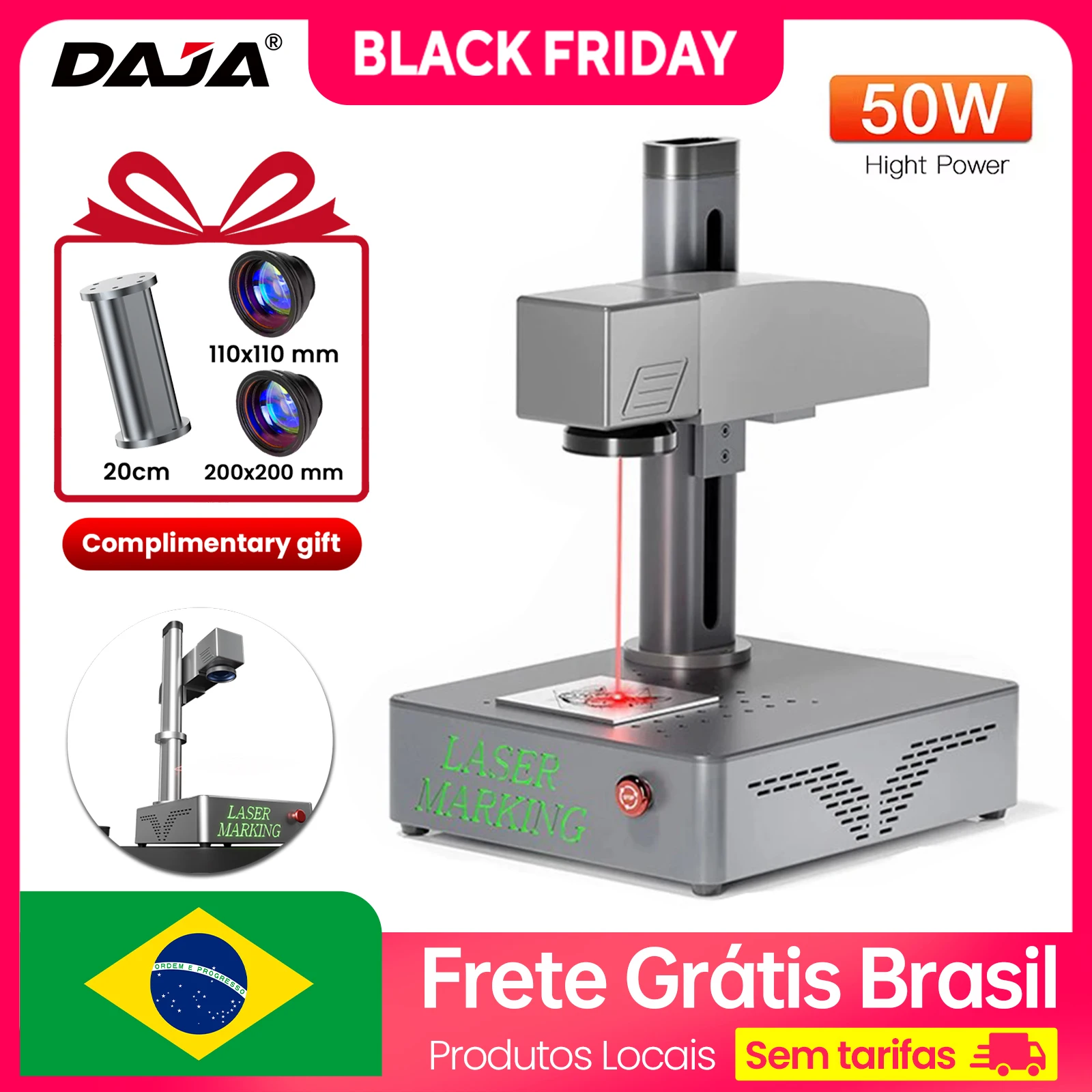 Daja s4 50w máquina de marcação a laser de fibra metal placa de identificação gravador para jóias aço inoxidável portátil gravura industrialdesktop