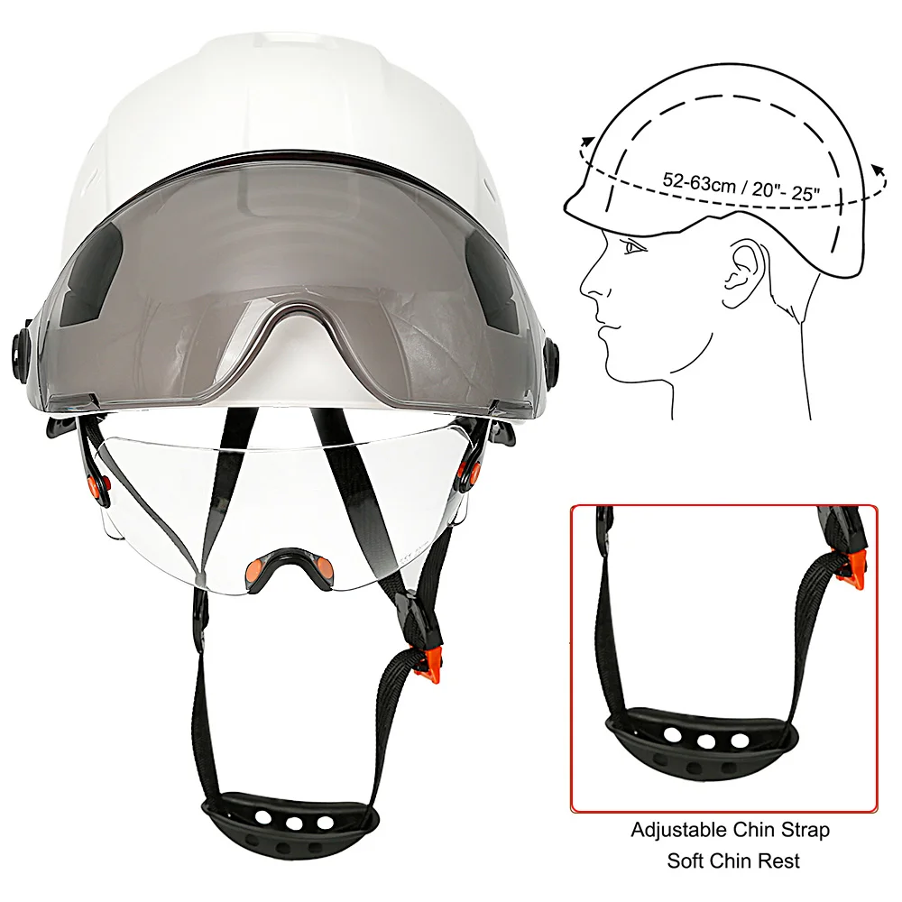 Capacete de segurança de construção ce com viseira, óculos embutidos para engenheiro, capacete abs, boné de trabalho industrial ansi, proteção de cabeça, novo - Image 2