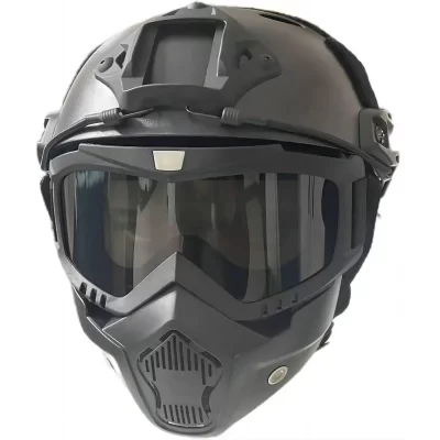 Capacete tático facial rápido abs com óculos destacáveis e suporte nvg, equipamento de máscara protetora militar airsoft cs para exterior w