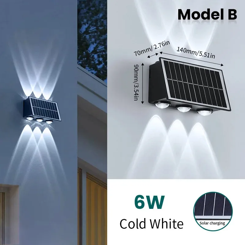 Lâmpada de parede solar ao ar livre à prova dwaterproof água movido a energia solar luz para cima e para baixo iluminar casa jardim quintal decoração fora das luzes solares - Image 6
