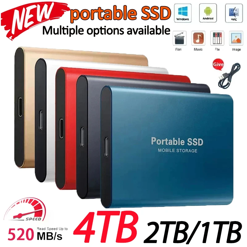 Large capacity storage hard drive 1TB 2TB original external hard drive 4TB type-c storage hard drive, for laptops/PCs/Macs